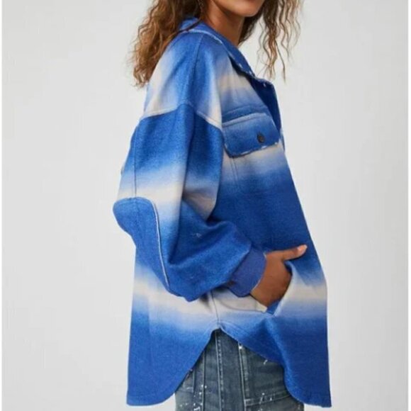 NEW Free People Printed Ruby Jacket / Deep Sea Combo Oversized Shacket - Picture 5 of 6